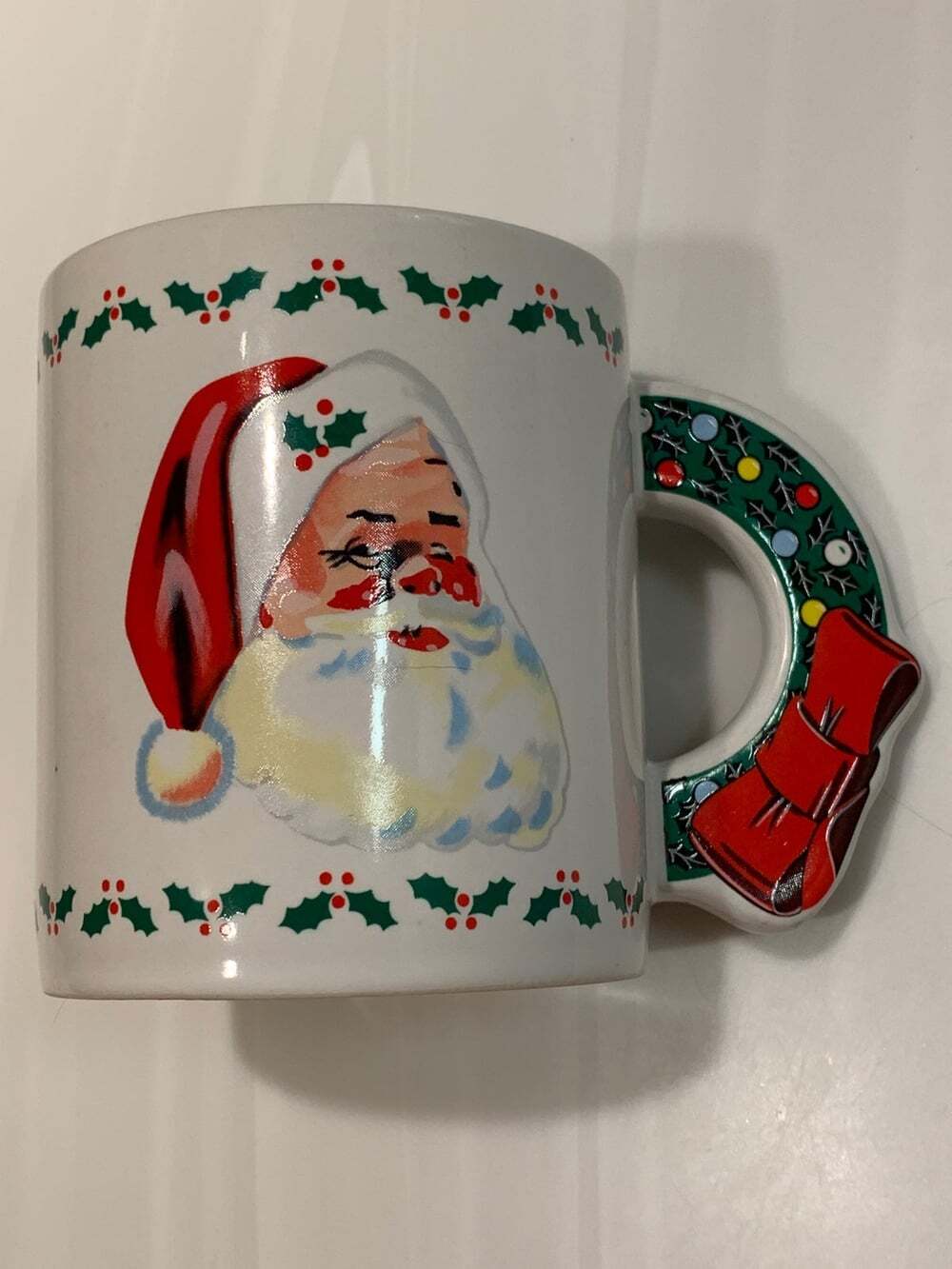 Vintage The LOVE MUG Santa Coffee cup Wreath Handle